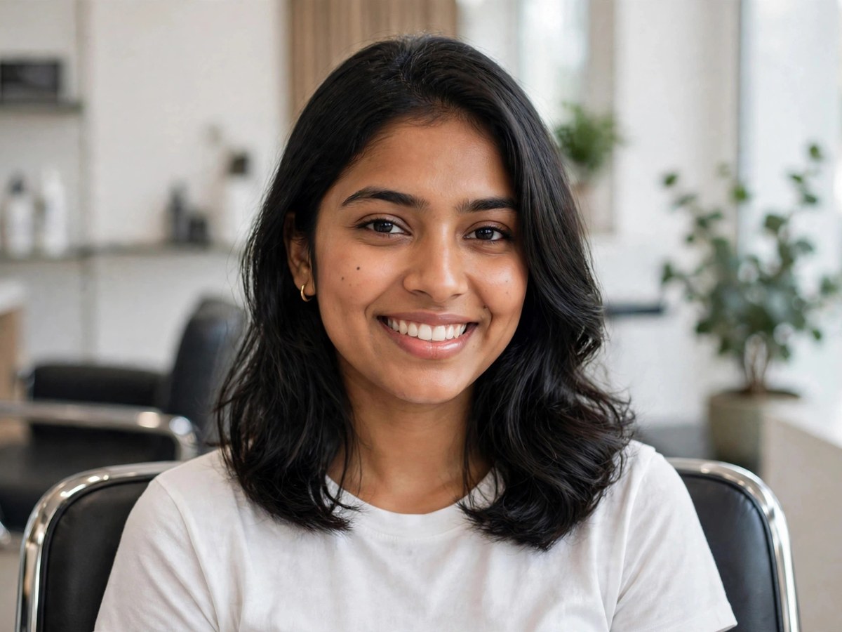 Same woman radiant and confident after salon visit