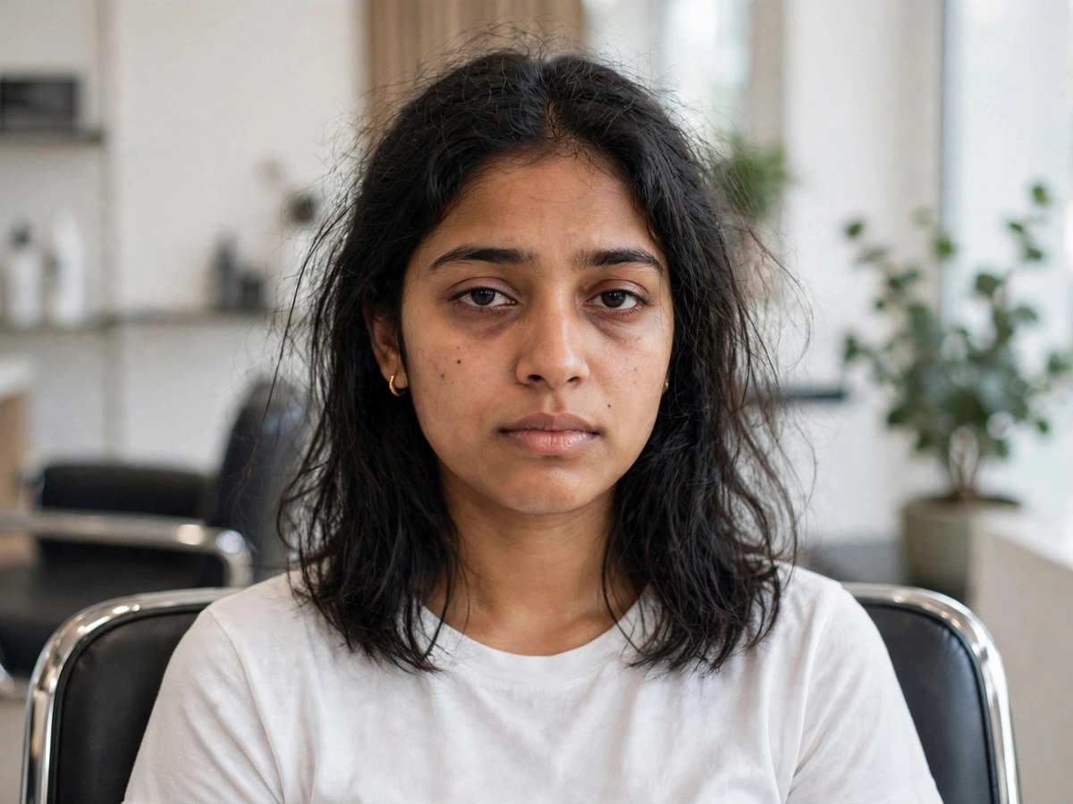 Woman with dull tired look before salon visit